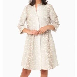 Tuckernuck Antelope Royal Shirt Dress Size L Beige White Fawn Print Relaxed Fit